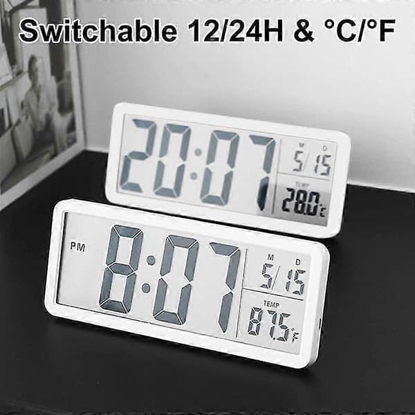Digital Vægur 8 Tommer LCD Display Tid Temp Dato Batteri USB Drevet