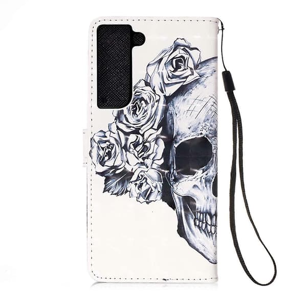 För Samsung Galaxy S23 5G 3D-målning Horisontellt vikbart läderfodral Skull