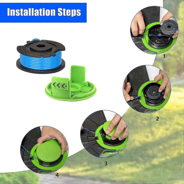 【13】4 sett med gressklipper spoler, egnet for Greenworks trimmer spoler, erstatningsspoler, med 1 lokk