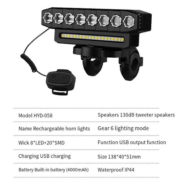[13R] LED Sykkelhodelykt LED Lyslist Sykkel Frontlys, Stil 1 Black