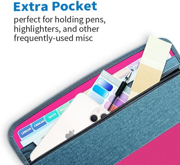 1 Piece Expanding File Organizer, Fun Storage Document Folder Box Files, 13 Pockets Zipper Archive Folders Pink