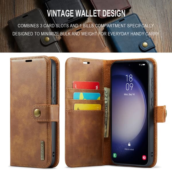 DG MING Samsung S23 FE 2-i-1 Magnet Plånboksfodral - Brun Brun brown