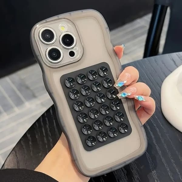 Simple Creative Phone Case with Suction Cup for iPhone 11 12 13 14 15 16 Pro Max Plus Full Protection Anti-Fall Mobile Phone Protective Case Whit White iPhone 11