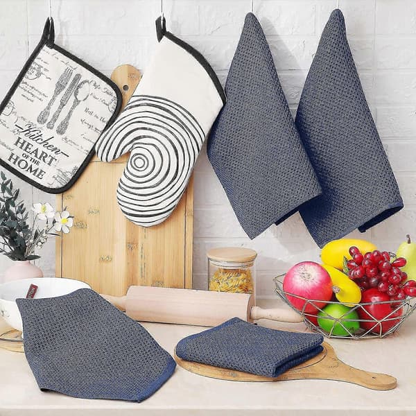 6-pack 100% Cotton Terry Kitchen Towels with Hook, Dark Blue Dark blue 34*34cm