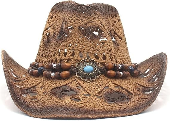 [13]Hule stråcowboyhatte til kvinder - Sommerstrandhat Western Solhat Bøjelig Boho Stråcowboyhat Brown