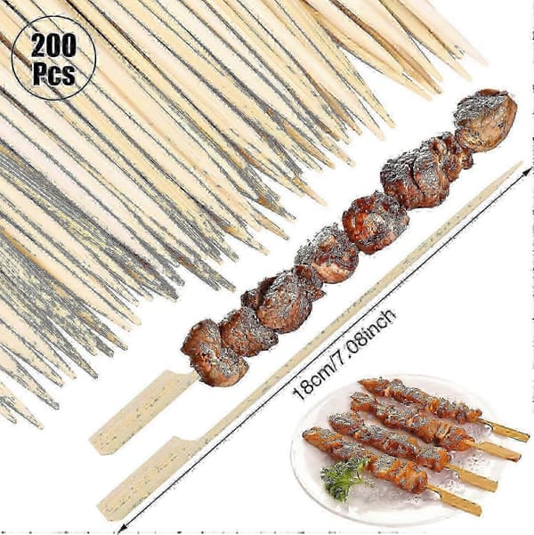 200 stk. bambusspyd med padle, 18 cm, flate burgerpinner for barn, tre fruktpinner