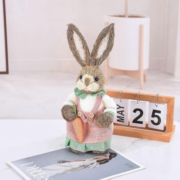 2023 Easter Bunny Figurine Creative Easter Rabbit Decoration Straw Bunny Ornament