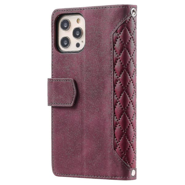 Kompatibel med iPhone 12 Pro Max glidelåsdeksel med håndleddsstropp lommebokveske håndstropp glidelås magnetisk Red
