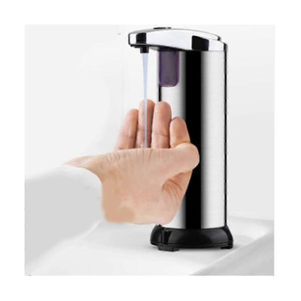 Berøringsfri automatisk sæbedispenser med vandtæt base, 250 ml til køkken og badeværelse silver