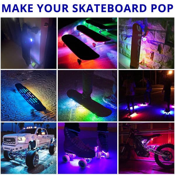 RGB Skateboard Scooter Underglow Light Kit Wireless Remote Control LED 8 Colors Rechargeable Strobe 8 counts of lights