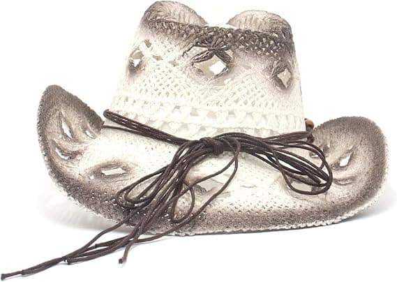 [13]Hule stråcowboyhatte til kvinder - Sommerstrandhat Western Solhat Bøjelig Boho Stråcowboyhat White