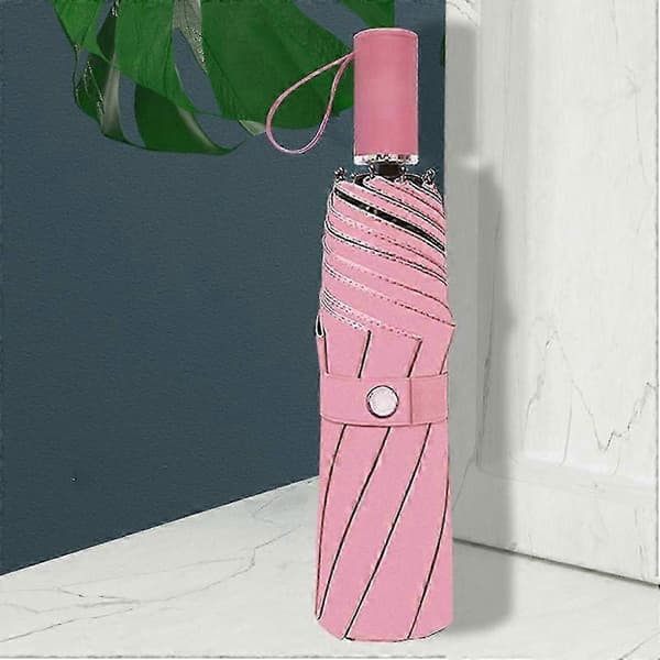 Kompakt Foldeparaply til Både Sol og Regn 8-ribbet 3-fold Automatisk Åbning/Lukning UPF50+ 97cm Efter Åbning Pink Manual