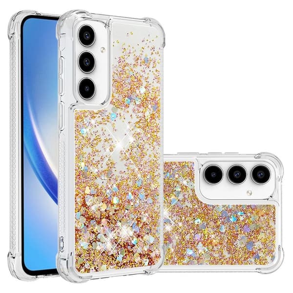 Samsung Galaxy A35 5G Deksel TPU Glitrende Støtsikkert - Gull / Hjerter