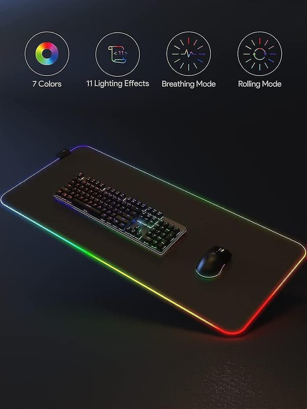 Musematte Xxl Gaming Musematte Rgb, 900x400x4 Mm Stor Med 11 Lysmoduser