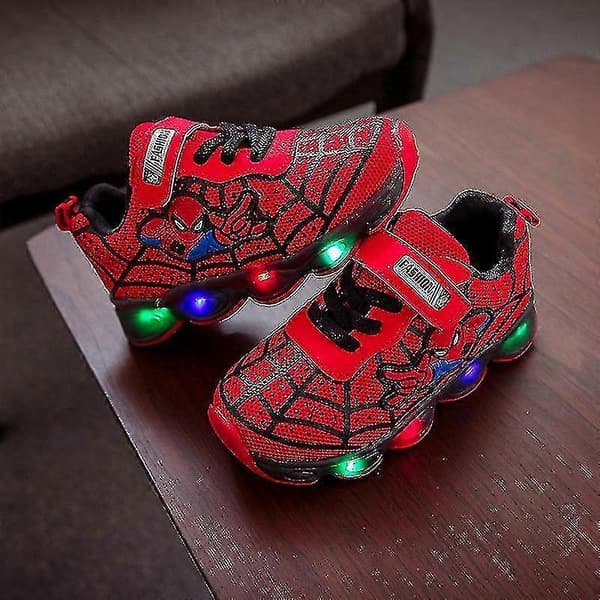 Børne Sportssko Spiderman Lysende Sneakers Børn LED Lysende Sko Til Drenge 25