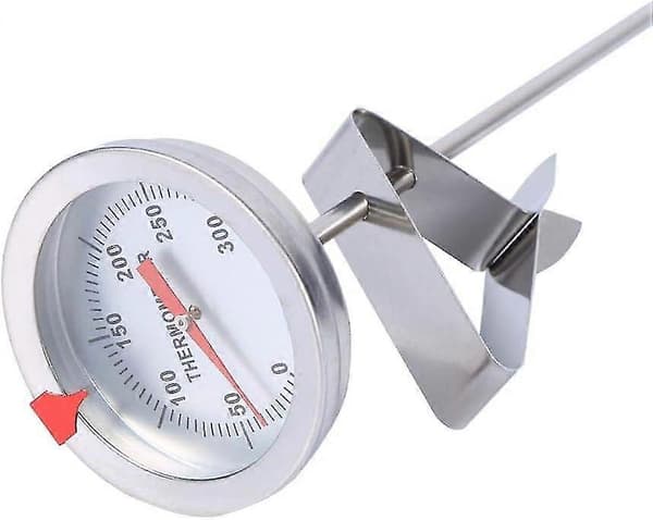 Stegetermometer, 12\" langt stegetermometer i rustfrit stål med klips til mad, kød, hjemmebryg, vinkedel til olie, friture, grill
