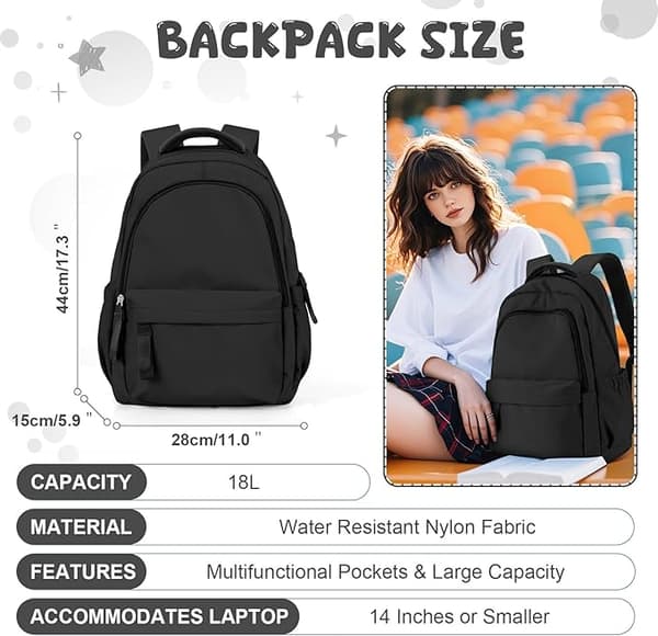 Backpack - 14-inch Laptop Backpack Waterproof Lightweight Daypack, School Backpack for Girls Boys, University Bookbag Light Blue