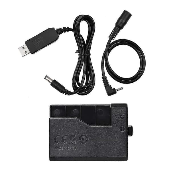 -E10 5V USB Dummy Batteri DC Kobler Adapter (Erstatning for LP-E10) for Rebel T3/T5/T6/T7/T100 black