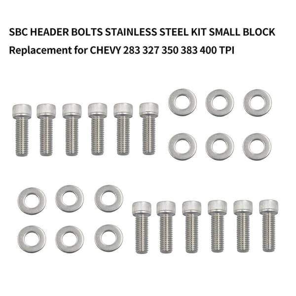 SBC Header Bolte Sæt Rustfrit Stål 16 Stk til Small Block Chevy 283 327 350 383 400 TPI Motor