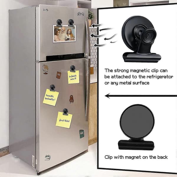 Magnet Clips, Strong Refrigerator Magnet Clips with Anti-Scratch Adhesive Pads, Whiteboard Magnet Clips, Black, 2 Pcs