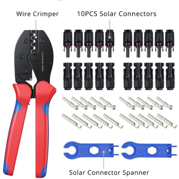 MC3 MC4 Solar Crimping Tool - Complete Set for 2.5/4.0/6.0mm² PV Cables - Male/Female Connectors Included - Ergonomic Design - 1 Pair