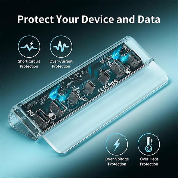 USB-hub 7-porter 10 Gbps USB 3.2 Gen 2-splitter EU-plugg