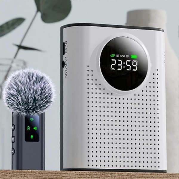 Voice Amplifier with Magnetic Mosquito Personal Microphone and Speaker with LED Display Voice Amplifier_Quality Gift White & Black
