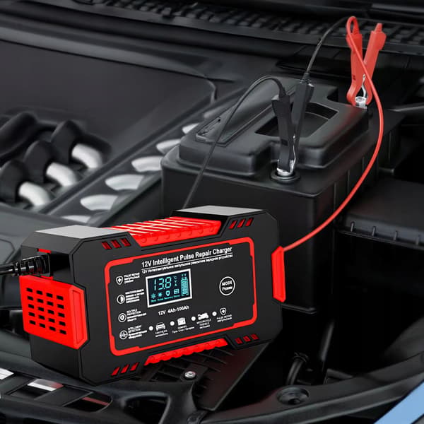 Automatisk bilbatterilader 12V 6A med reparasjonsfunksjon og LCD-skjerm