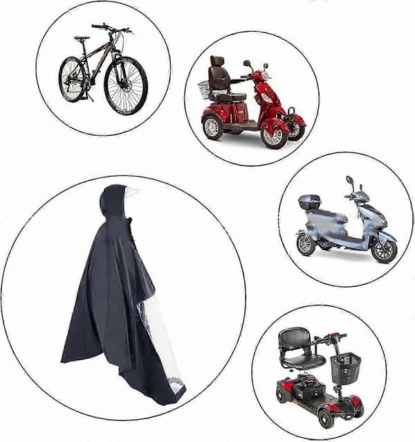 Alsidig Senior Mobilitetsscooter Poncho med Hætte og Regnslag (Sort)