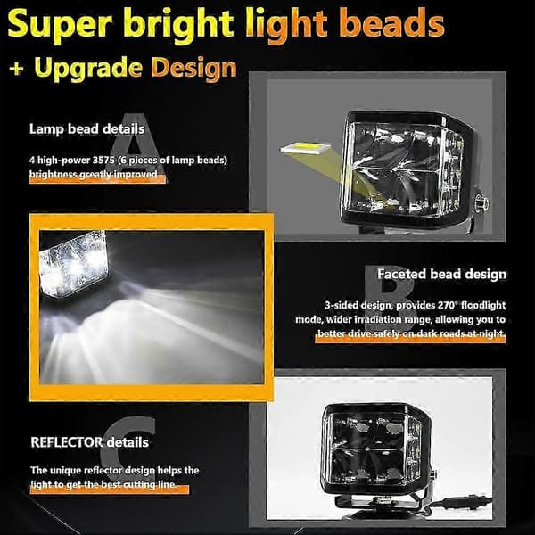 2 STK 100W 10000LM LED Hvite Arbeidslys 9-30V, Offroad Tåkelys for Lastebil SUV Båt Black