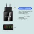Oplader - QC 3.0 - Sort - Hurtig opladning - Overstrømsbeskyttelse - USB Hub Adapter med LED