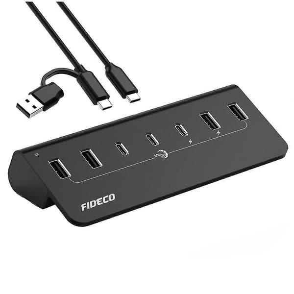 USB-hub 7-porter 10 Gbps USB 3.2 Gen 2-splitter EU-plugg