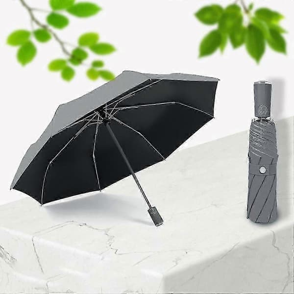 Kompakt Foldeparaply til Både Sol og Regn 8-ribbet 3-fold Automatisk Åbning/Lukning UPF50+ 97cm Efter Åbning Gray Fully Automatic