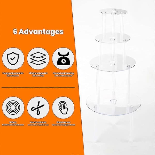 4-piece Reusable Cake Stand Supports with 12 Dowels for Multi-layer Cakes