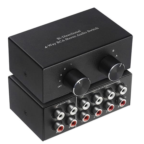 Bi-directional Audio Switch 4-Way RCA Stereo 4 In 2 Out L/R Channel Black