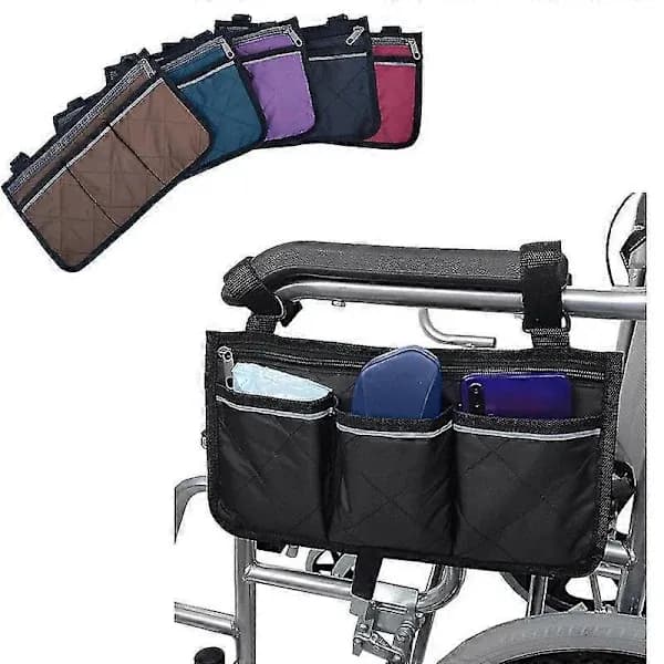 Rullestolveske med Lommer, Universal Vanntett Armlene Sideveske Rullestol Side Organizer Oppbevaringsveske Armleneveske, 1 stk D-rose