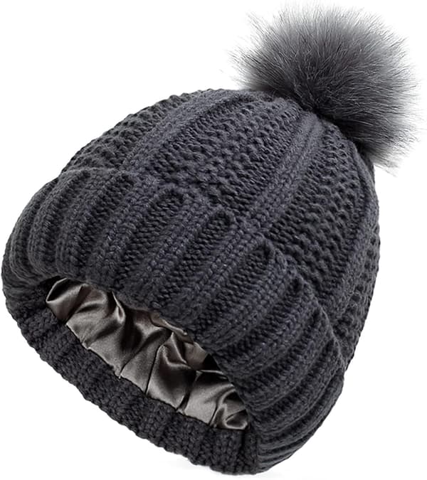 Women's Winter Knitted Hat with Non-Removable Pompom Warm