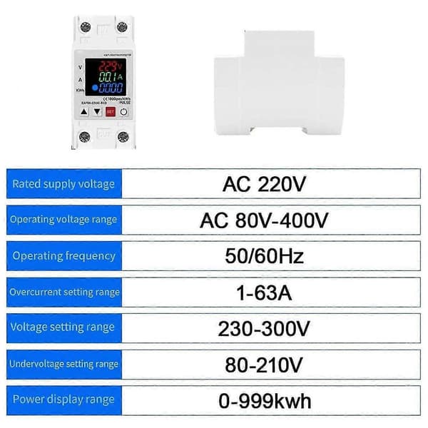 Din Rail Dubbel Display Justerbar Överspänningsström och Underspänningsskyddsanordning