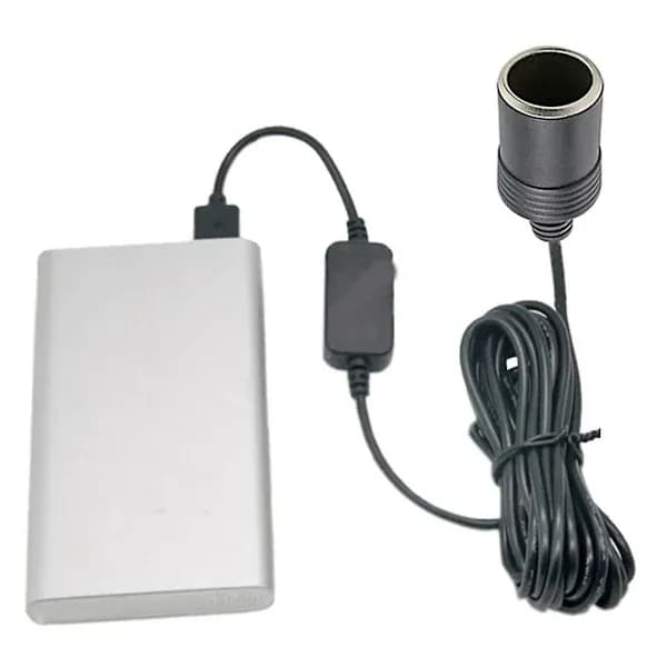 USB 5V til 12V Konverter, Strømforsyning til Fahrtenschreiber, USB til Cigaretlighter-konverter Sort