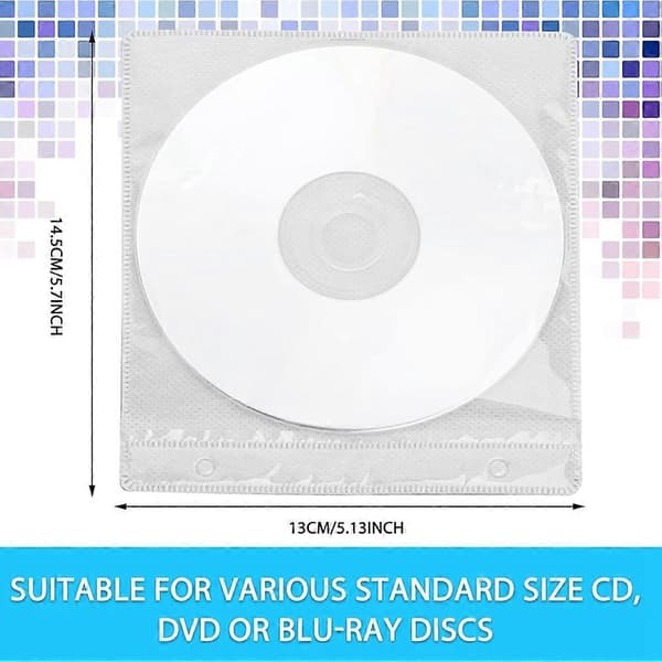 200 stk CD-etuier DVD-konvolutter Dobbeltsidede genopfyldelige plastikskiveholdere til tomme opbevaringsmapper til beskyttelse White