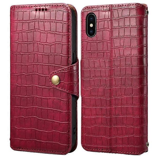 Compatible with iPhone X / XS Wallet Case Anti-Scratch PU Leather Case Stand Crocodile Texture Cover [DB] Red
