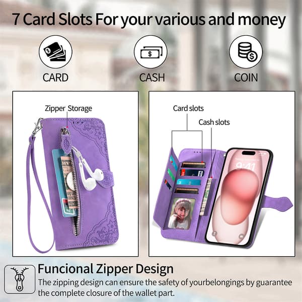 Suitable for iPhone mobile phone case - mobile phone leather case flip case embossed card slot leather case Pink iPhone 15 Pro Max iPhone 15 Pro Max Pink