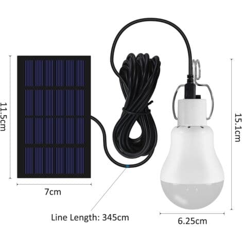 Bærbar 3W solcellelygte med solpanel – 3,45m kabel – 130LM lysstrøm – Genopladelig til camping og nødsituationer