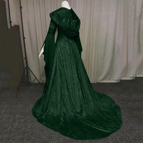 Dame Mode Langærmet Hætteklædt Kjole Gulvlængde Cosplay Kjole Green M