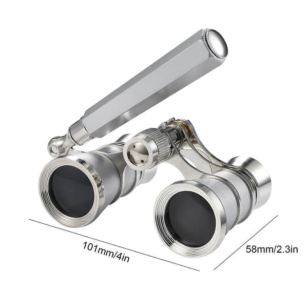 Opera Binoculars 3X25, Mini Binoculars Compact Lightweight, with Built-in Foldable Handle for Adults Children [DB] Silver
