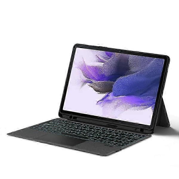 velegnet til galaxy tab s7 fe læderetui med baggrundsbelyst bluetooth-tastatur og trackpad