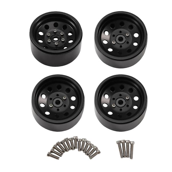 4 stk. RC Crawler Zinklegering 10 Små Runde Huller 1,9 Tommer Beadlock Fælg til 1/10 RC Crawler Tilbehør DRM130B Black