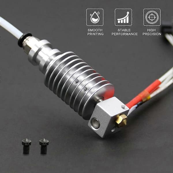 3D Printer Hotend 12V med 2 STK Hærdede Stål 0,4 mm Dyser til E3D V6 Ekstruder Udskiftningsdele