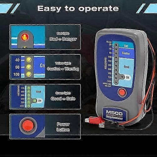 M500 Megohmmeter for isolasjonstesting, 1000 Megohm ved 500V, med visuell skjerm og myk bæreveske