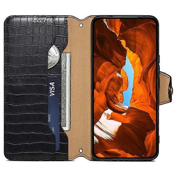 Compatible with iPhone X / XS Wallet Case Anti-Scratch PU Leather Case Stand Crocodile Texture Cover [DB] Black